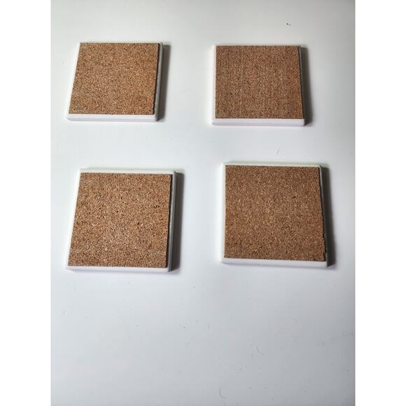 Winter Rustic SNOWMAN Absorbent Coaster Cork Backing Set of 4 with box - Picture 3 of 5